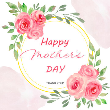Watercolor Happy Mother's Day greeting card. Hand drawing illustration isolated on white background. Vector EPS.