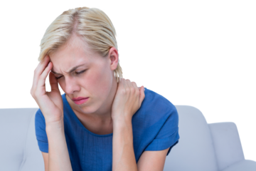 Pretty woman having headache and neck pain