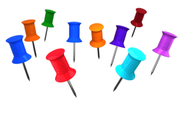 Pushpins on white background