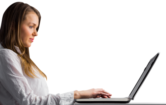 Businesswoman typing on her laptop