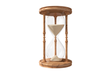Wooden hourglass flowing sand
