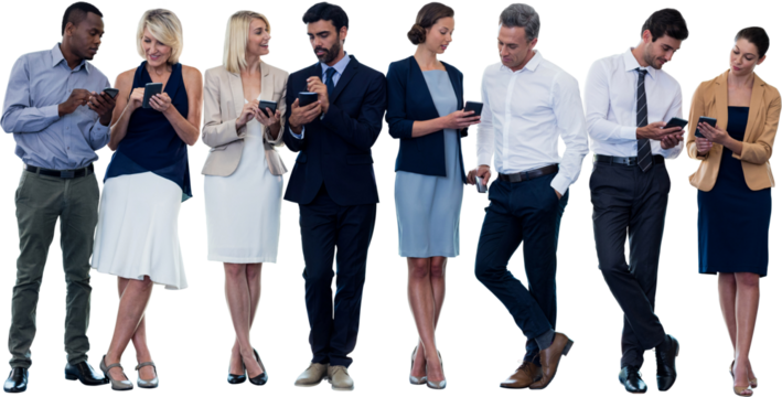 Business people discussing over wireless technology