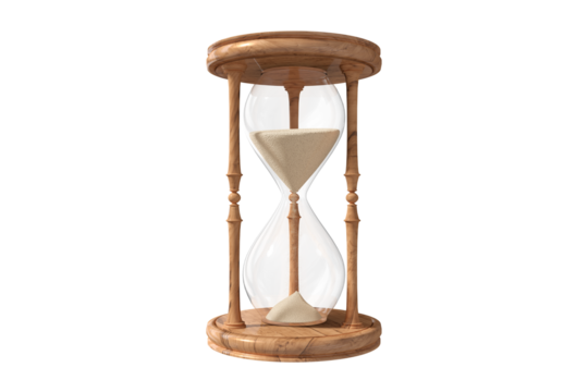 Wooden hourglass flowing sand