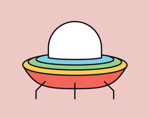 Retro UFO concept. Aliens spaceship. Mysticism, imagination and fantasy. Back in 80s and 90s. Vintage Sticker for social networks and messengers. Cartoon flat vector illustration