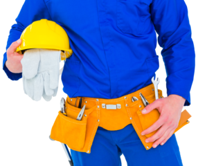 Handyman holding helmet