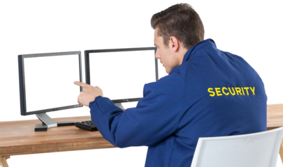 Security officer using computer