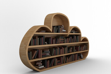 Books arranged on cloud shaped bookshelves