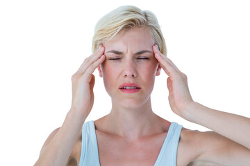 Attractive woman frowning while suffering from headache