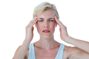 Attractive woman frowning while suffering from headache