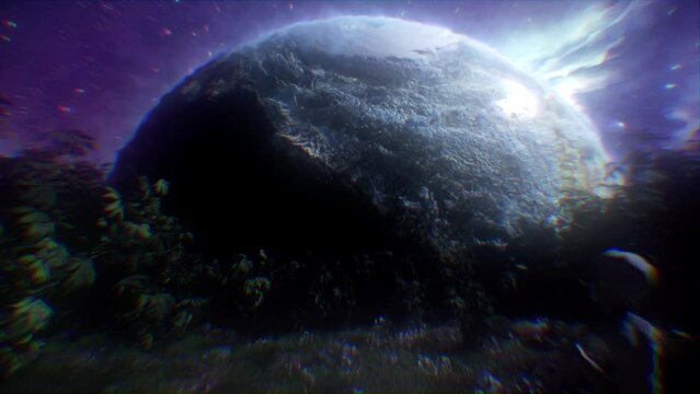 Intense weed trip Stoner Alien on cannabis Planet watching Earth 420 day Universe Psychedelic visuals 3d vj loop marijuana leaves background Trippy space 4k pattern