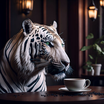 White Tiger in a Coffee Shop