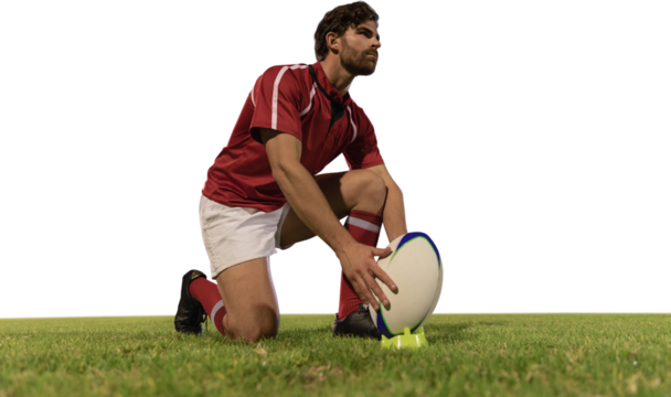Caucasian male rugby player on field