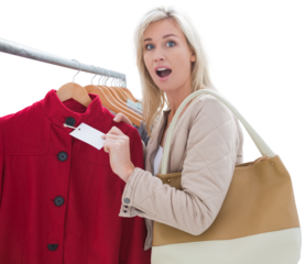 Pretty blonde shocked at price of jacket