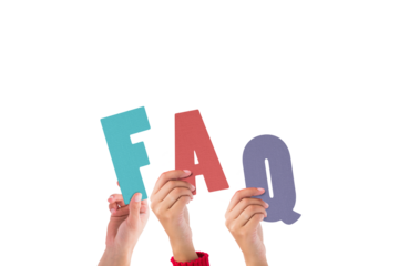 Colorful alphabet spelling FAQ held up by people