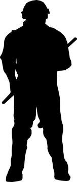 recommend clip art: Silhouette of Anti-Riot Special Police Squad Member in Full Gear with Baton