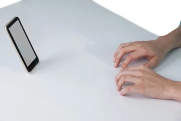 Rolgordijnen Hand typing on invisible keyboard © vectorfusionart