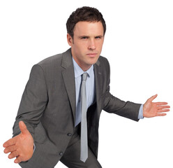 Businessman posing with hands out