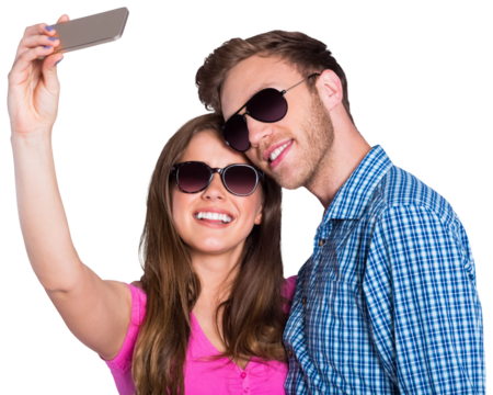 Couple taking selfie with smart phone