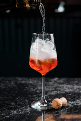 spritz making process. preparing drinks in a bar