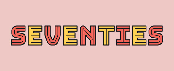 Retro seventies text concept. Multicolored lettering. Design element for sticker. Good old vibes and slogan. Vintage Calligraphy and typography. Cartoon flat vector illustration