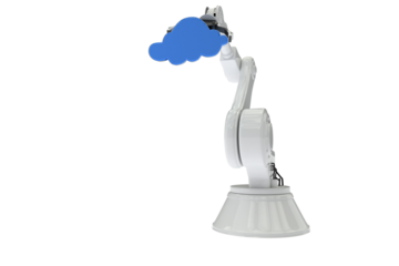 Illustration of robotic arm holding blue cloud