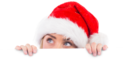 Festive blonde showing large poster