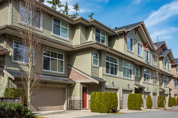 New residential townhouses. Modern apartment buildings in Canada. Modern complex of apartment buildings