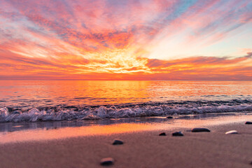 sunset on the beach of Lake Michigan 