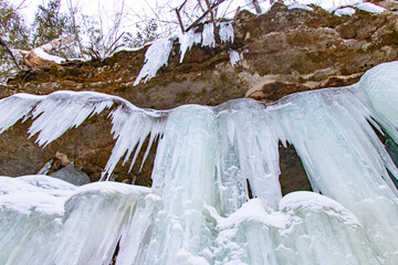 Munising ice curtains, icicles on a cliff