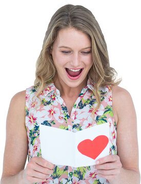 Smiling woman reading love letter 