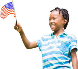 Boy waving American flag