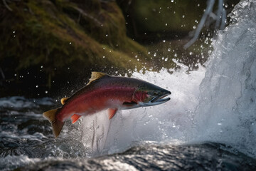 rainbow trout jumps out of the water generated by AI