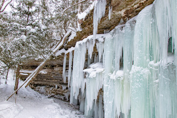 Munising ice curtains, icicles on a cliff