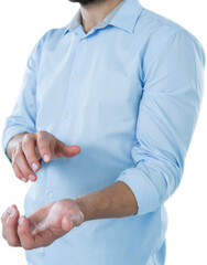 Midsection of man pretending to hold invisible object