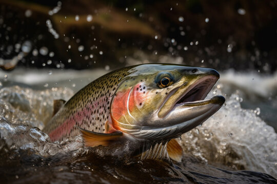 rainbow trout jumps out of the water generated by AI