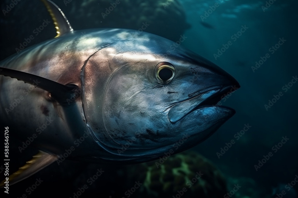 Poster tuna in the sea under water generated by ai