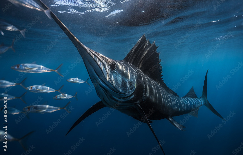 Poster sailfish in the sea under water generated by ai