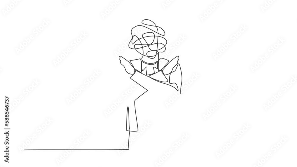 Poster animated self drawing of continuous line draw businessman with round scribbles instead of head. work