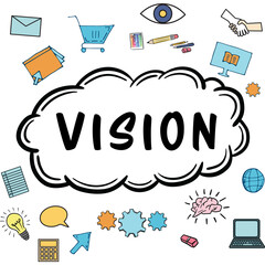 Vision text among various web icons