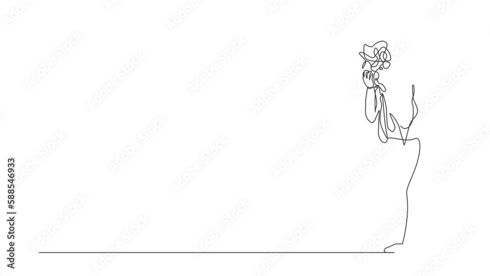 Poster animated self drawing of single continuous line draw businessman with round scribbles instead of hea