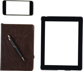Mobile phone, digital tablet, diary and pen
