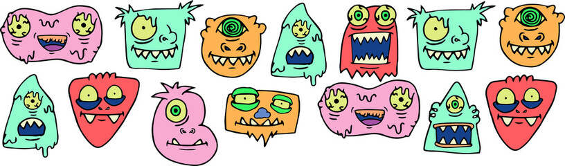 Graphic image of colorful various monsters