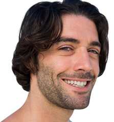 Obraz premium Portrait of smiling young man against white background