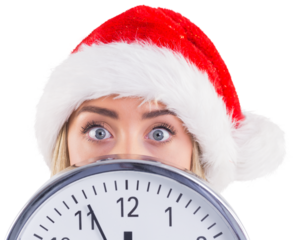 Festive blonde showing a clock