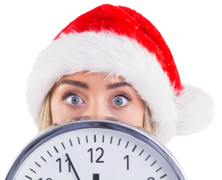 Festive blonde showing a clock