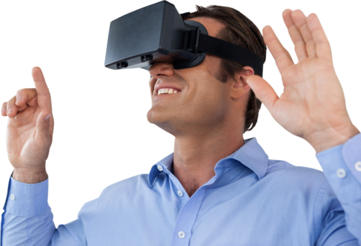 Close up of businessman wearing vr glasses