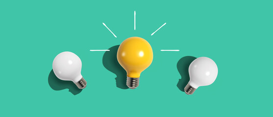 One out unique idea light bulb - Flat lay