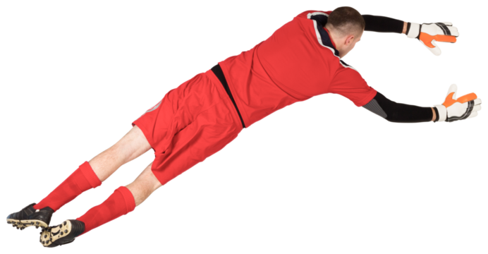 Fit goal keeper jumping up