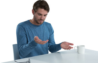 Man pretending to hold an invisible object