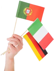 Gardinen Close-up of hand holding various flags © vectorfusionart